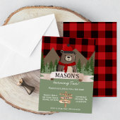 Invitation Ours d'hiver Plaid de Buffalo Rouge Anniversaire