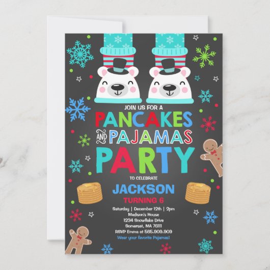 Invitation Ours d'invitation de crêpes et de pyjamas de Noël (Devant)
