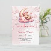 Invitation Ours d'or rose tendance sur le Baby shower de lune (Debout devant)