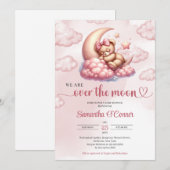 Invitation Ours d'or rose tendance sur le Baby shower de lune (Devant / Derrière)