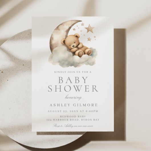 Invitation Ours dormant doux Baby shower neutre beige