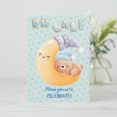 Invitation Ours dormant mignon sur Lune Baby Boy Douche (Debout devant)