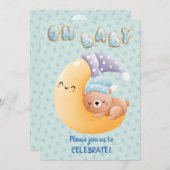 Invitation Ours dormant mignon sur Lune Baby Boy Douche (Devant / Derrière)