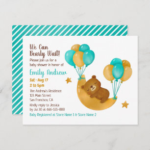 Invitation Ours Dormir Sur Lune Avec Baby shower Ballons