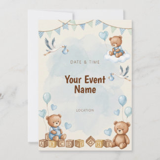 Invitation Ours en aquarelle Stork Bloc en bois Bleu