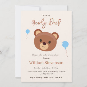 Invitation Ours en Attendant Ourson Brun Bleu Garçon Baby Sho
