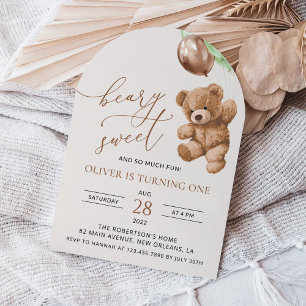 Invitation Ours En Conflit, Ballons Verts, Premier Anniversai