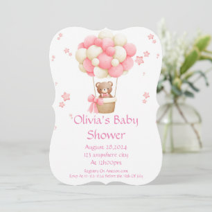 Invitation Ours en montgolfière rose Baby Shower