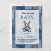 Invitation Ours en patchwork de denim Jouet Bleu Fête de nais (Devant)
