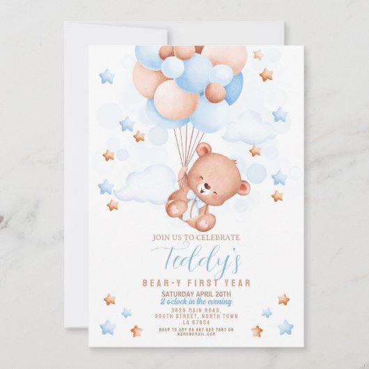 Invitation Ours en peluche 1er anniversaire Ours de première  (Devant)