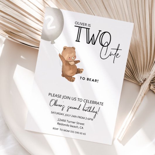 Invitation Ours en peluche 2e anniversaire DEUX mignons à por