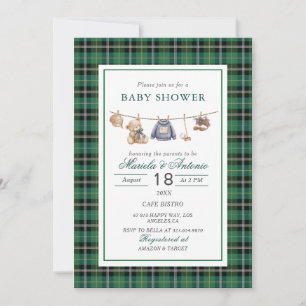 Invitation Ours en peluche à carreaux aquarelle élégante vint