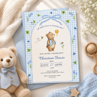Invitation Ours en peluche à carreaux bleus pour le premier a
