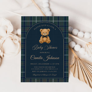 Invitation Ours en peluche à carreaux vintage Luxe Baby Showe