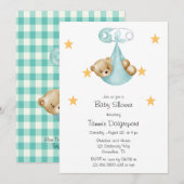 Invitation Ours en peluche à couche gingham sarcelle aqua per (Devant / Derrière)