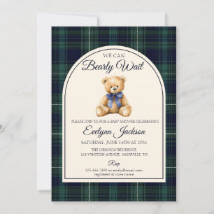 Invitation Ours en peluche à noeud papillon bleu pour Baby Sh