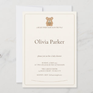 Invitation Ours en peluche à noeud sauge pour une Baby Shower