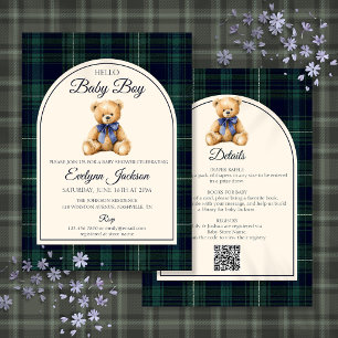 Invitation Ours en peluche à ruban bleu tout-en-un pour la Ba