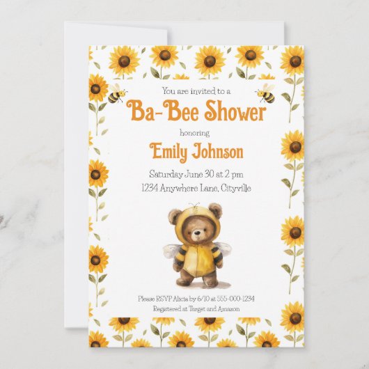 Invitation Ours en peluche abeille mignonne Ba-Bee Shower (Devant)