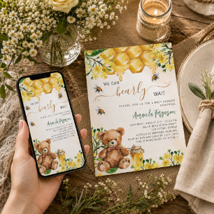 Invitation Ours en peluche abeilles nid d'abeille jaune Baby 