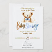 Invitation Ours en peluche aquarelle bleu bébé shower  (Devant)