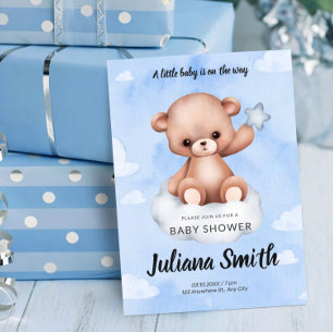 Invitation Ours en peluche aquarelle bleu Shower pour bébé ga