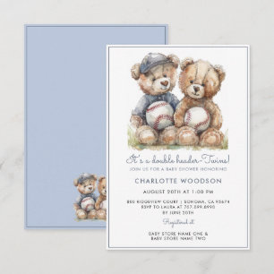 Invitation Ours en peluche aquarelle jumeaux
