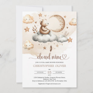 Invitation Ours en peluche assis sur un nuage de couleurs neu