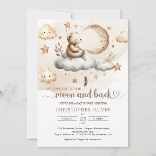 Invitation Ours en peluche assis sur un nuage de couleurs neu