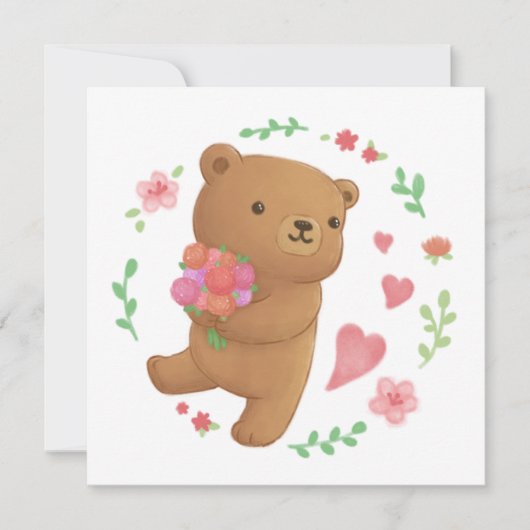 Invitation Ours en peluche aux fleurs (Devant)