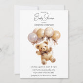 Invitation Ours en peluche avec Baby shower à ballons (Devant)