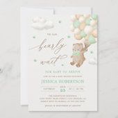 Invitation Ours en peluche avec Baby shower Ballons verts (Devant)