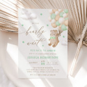 Invitation Ours en peluche avec Baby shower Ballons verts