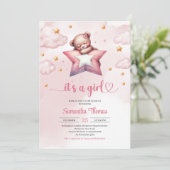 Invitation Ours en peluche avec baby shower coussin étoilé (Debout devant)