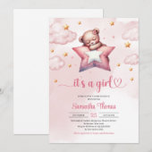 Invitation Ours en peluche avec baby shower coussin étoilé (Devant / Derrière)