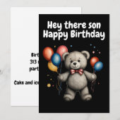 Invitation Ours en peluche avec ballons  (Devant / Derrière)