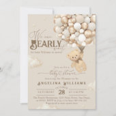 Invitation Ours en peluche avec ballons Baby shower neutre (Devant)