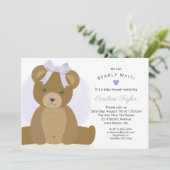 Invitation Ours en peluche avec mignonne cabot pourpre bébé f (Debout devant)