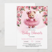 Invitation ours en peluche avec tutu rose et roses roux (Devant / Derrière)