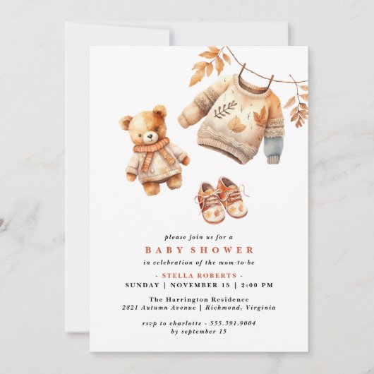 Invitation Ours en peluche | Baby shower d'automne neutre sim (Devant)