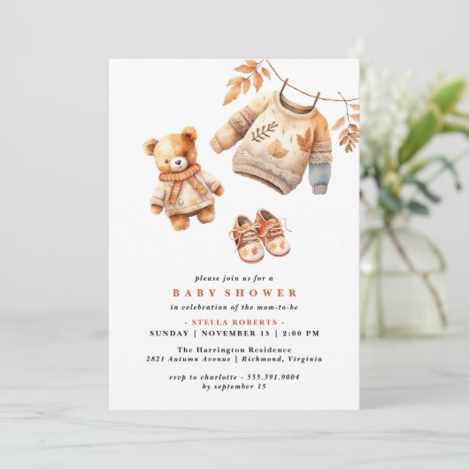 Invitation Ours en peluche | Baby shower d'automne neutre sim (Debout devant)