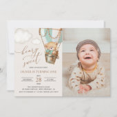 Invitation Ours en peluche, Ballon à air chaud vert, premier  (Devant)