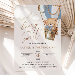 Invitation Ours en peluche, Bleu à air chaud, premier anniver