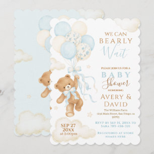 Invitation Ours en peluche bleu à peine attendre Baby Shower