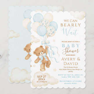 Invitation Ours en peluche bleu à peine attendre Baby Shower