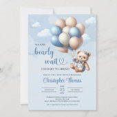 Invitation Ours en peluche bleu et marron avec ballons (Devant)