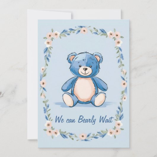 Invitation Ours en peluche bleu minimaliste (Devant)