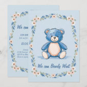 Invitation Ours en peluche bleu minimaliste (Devant / Derrière)