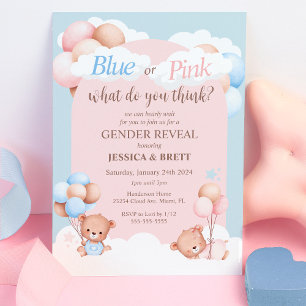 Invitation Ours en peluche bleu ou rose révélation du sexe