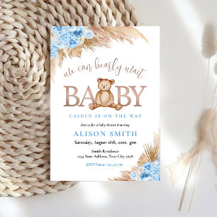 Invitation Ours en peluche bleu Ours à peine attendre Baby Sh